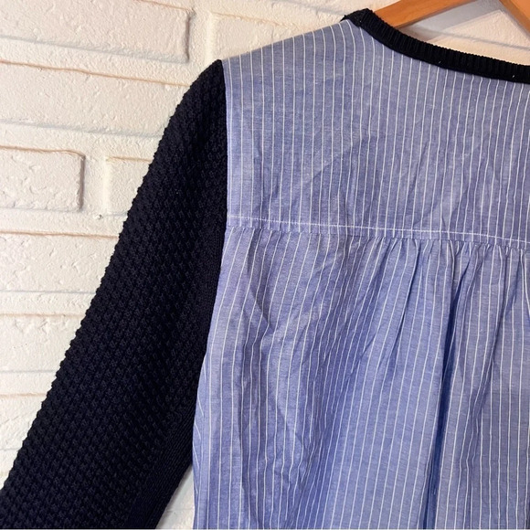 Loft Navy Blue And Striped Mixed Media Cotton Sweater, Women’s Size Extra Small - Picture 6 of 10